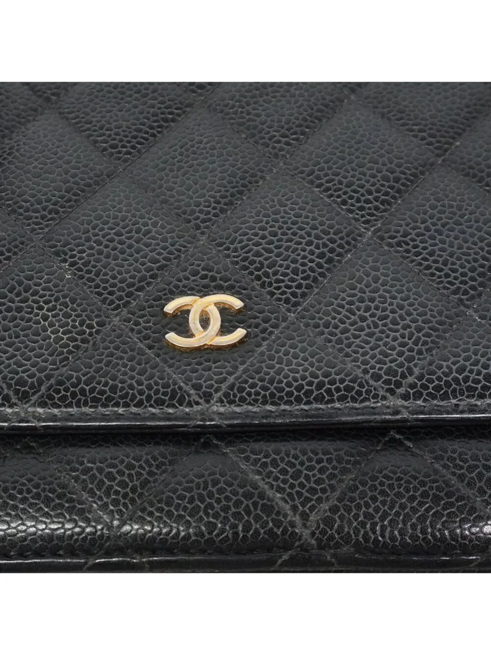Chanel Wallet on Chain Quilted Caviar Leather Black Gold Shoulder Bag